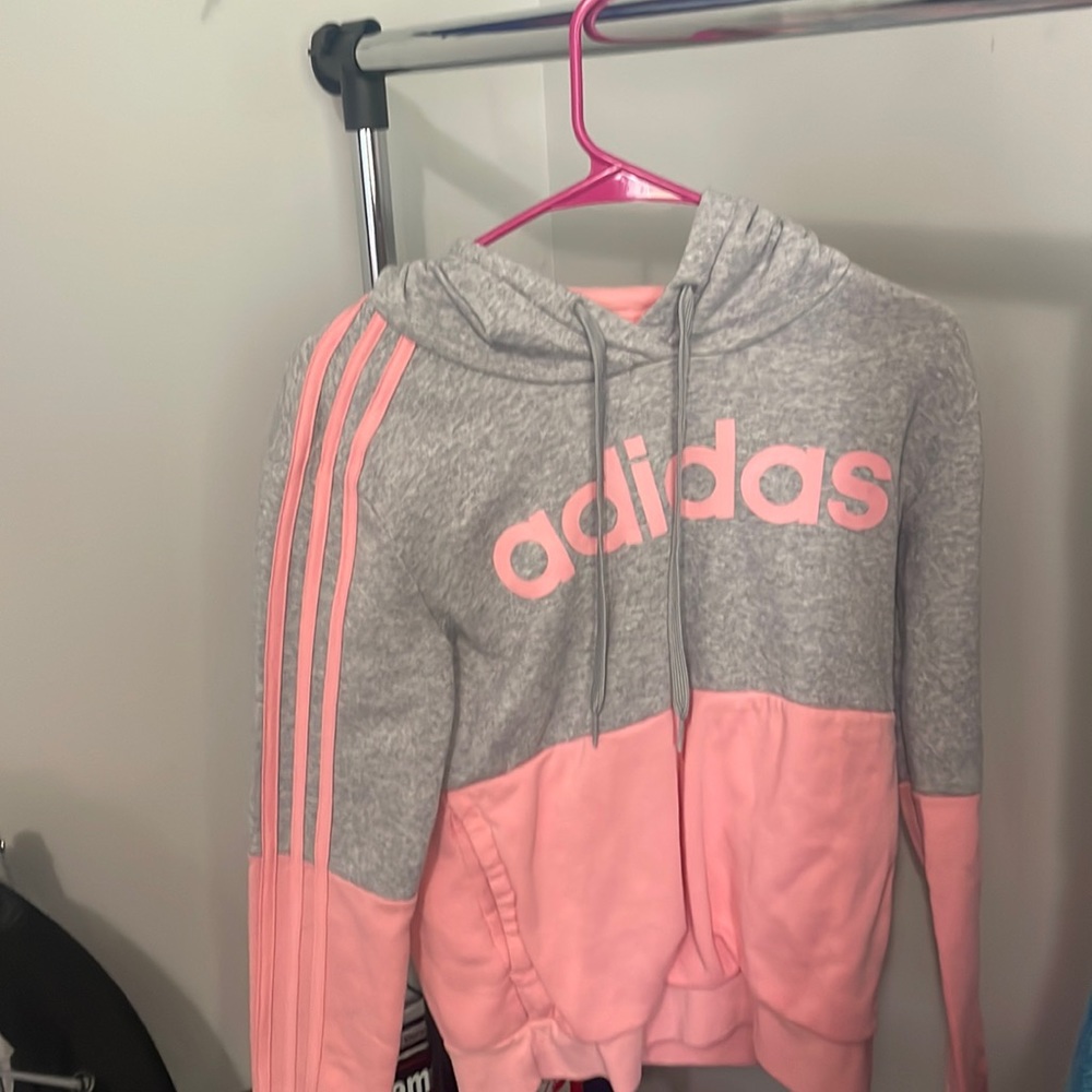 Grey and light pink adidas hoodie
